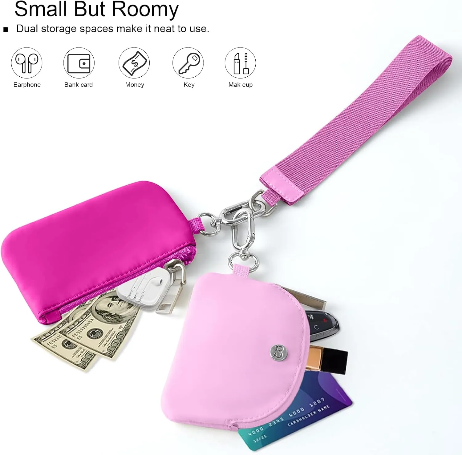 Babysun Mini Zip Around Dual Pouch Wristlet With 2 Straps Wristlet Keychain Wallet for Women Coin Purse Small Cute for Teen Girl