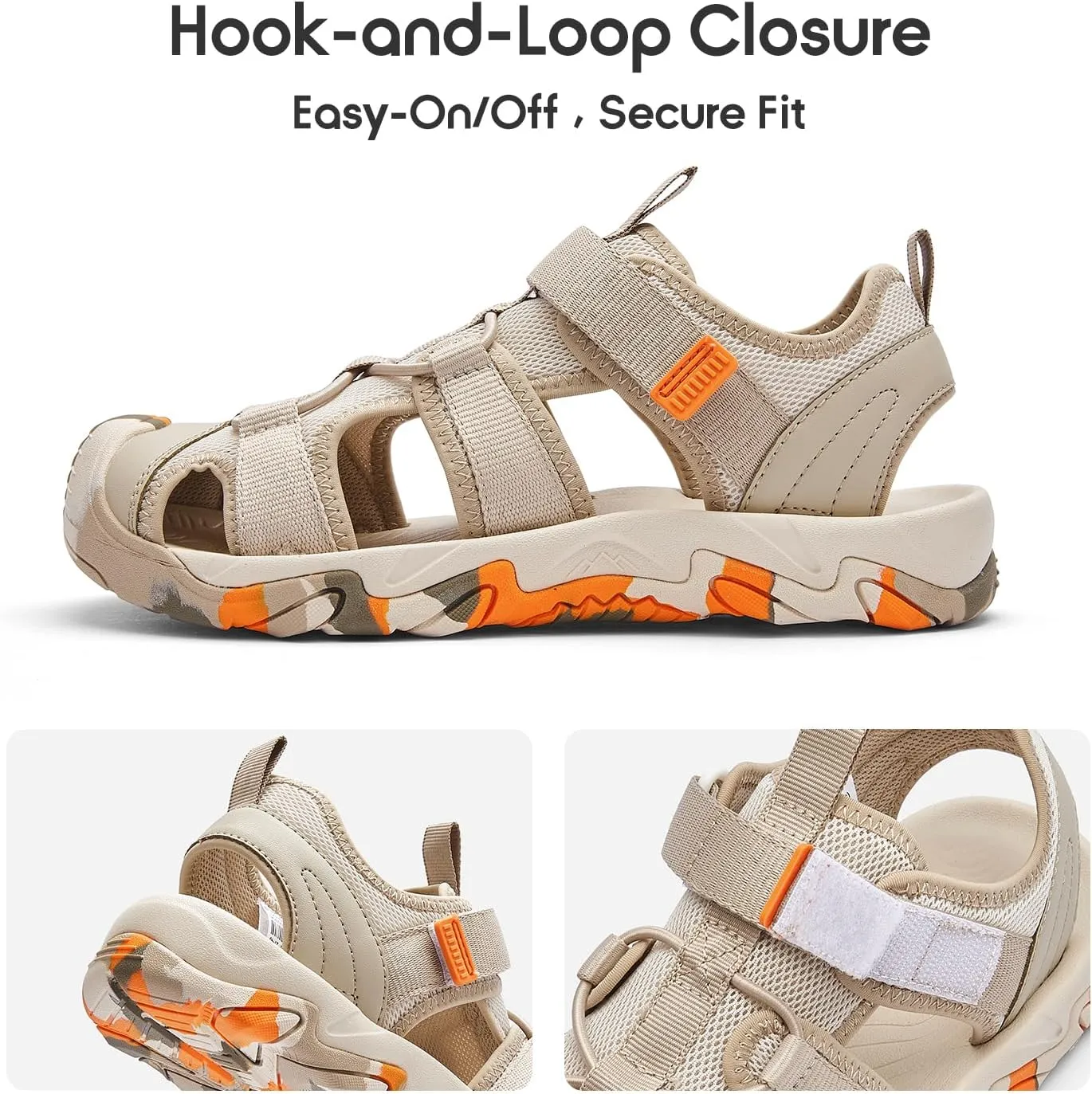 Balabala Kids Sandals Boys Girls Closed Toe Summer Outdoor Athletic Beaches Sandals Non-slip Hook and Loop