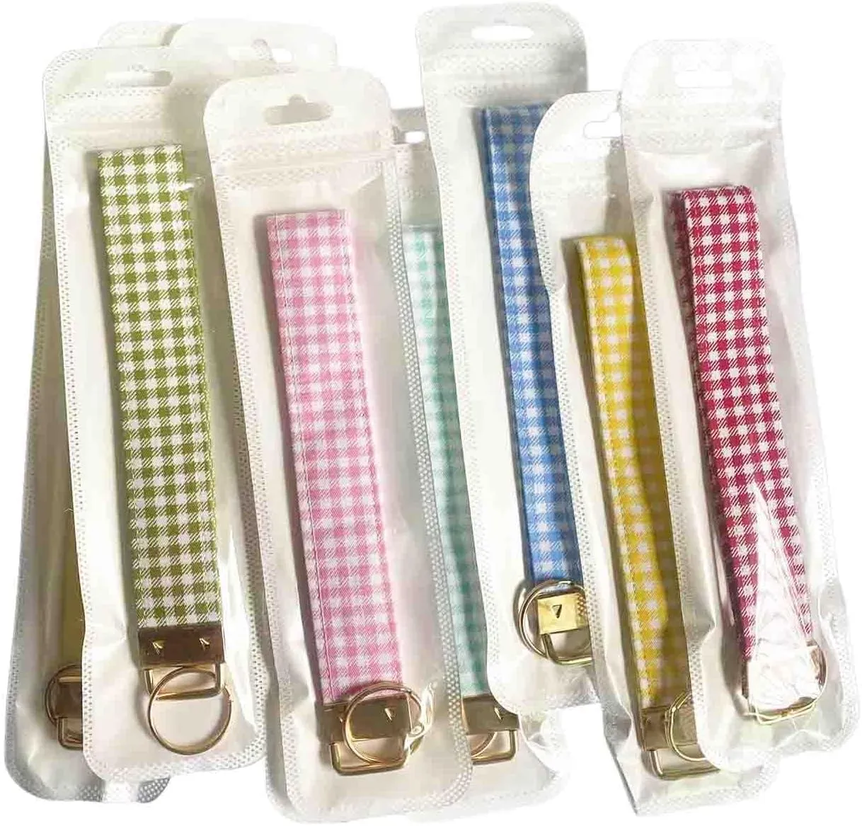 BattleTim Fabric Key Fob Wristlet Gingham and Floral Patterns Car Key Chain Holder Wristband for Women Girls