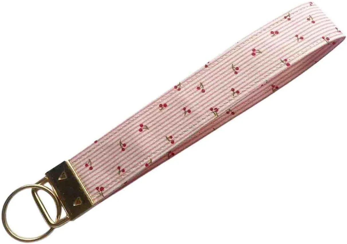 BattleTim Fabric Key Fob Wristlet Gingham and Floral Patterns Car Key Chain Holder Wristband for Women Girls