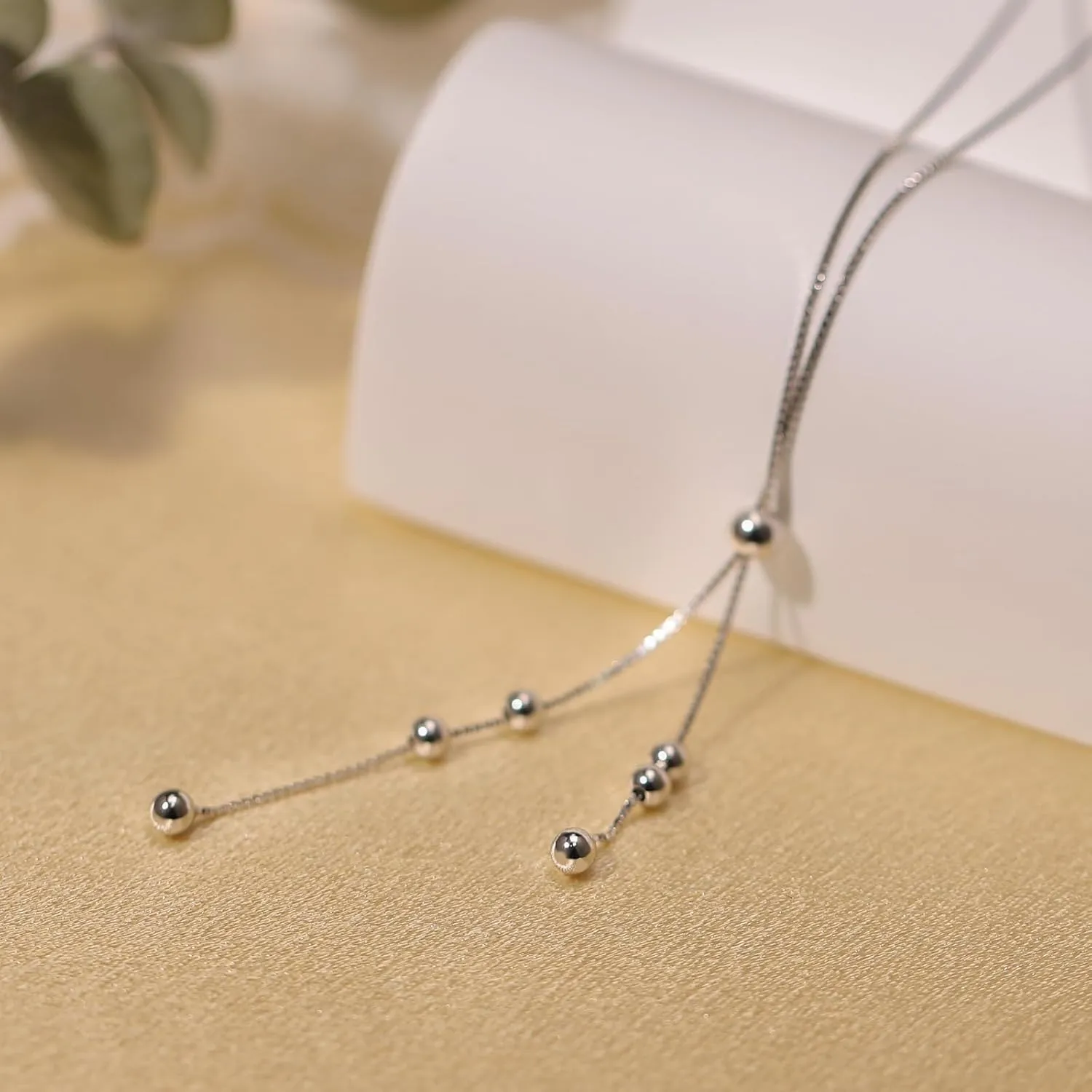 Beaded Necklace for Women As Graduation Gifts S925 Sterling Silver 14k Gold Plated Lariat Necklace Wedding Gifts for Her Adjustable Y Shaped Tassel Layered Beaded Pendant Long Chain Necklace for Best Friends