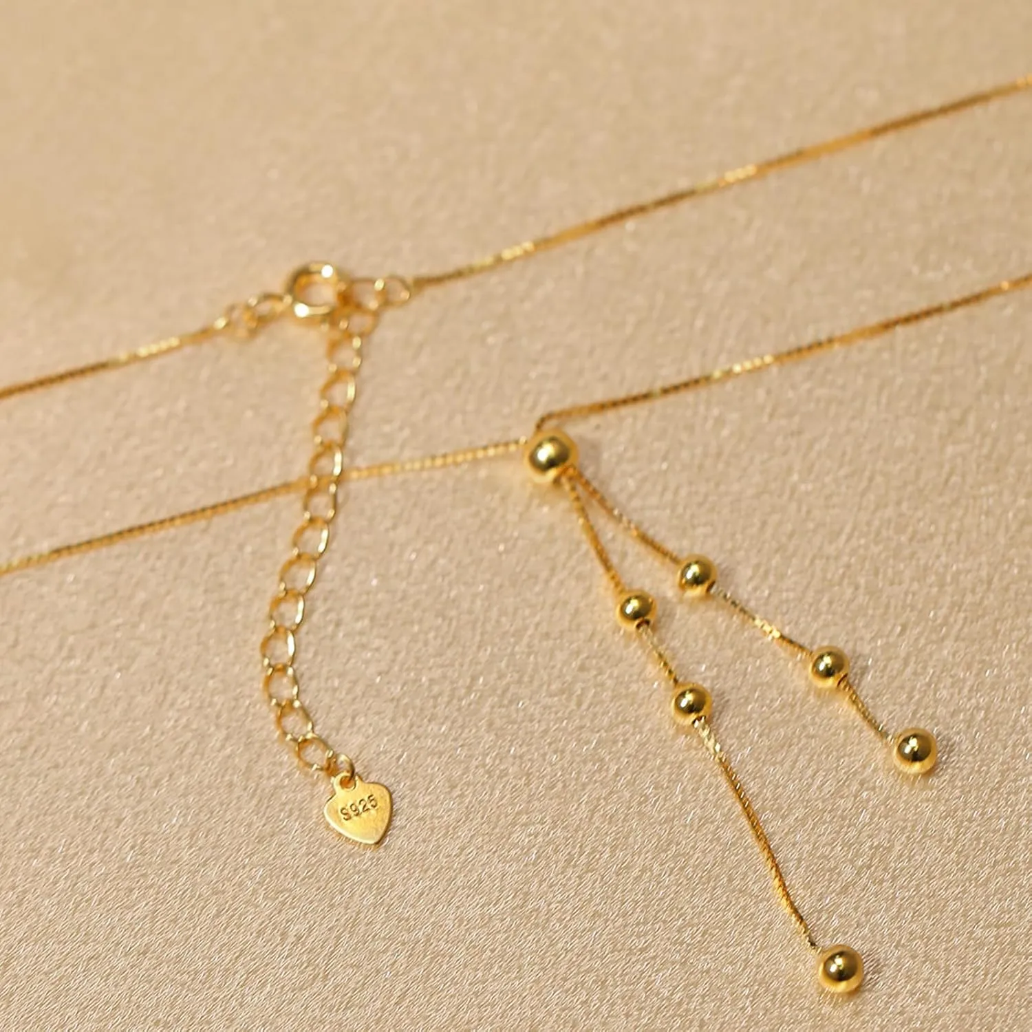 Beaded Necklace for Women As Graduation Gifts S925 Sterling Silver 14k Gold Plated Lariat Necklace Wedding Gifts for Her Adjustable Y Shaped Tassel Layered Beaded Pendant Long Chain Necklace for Best Friends