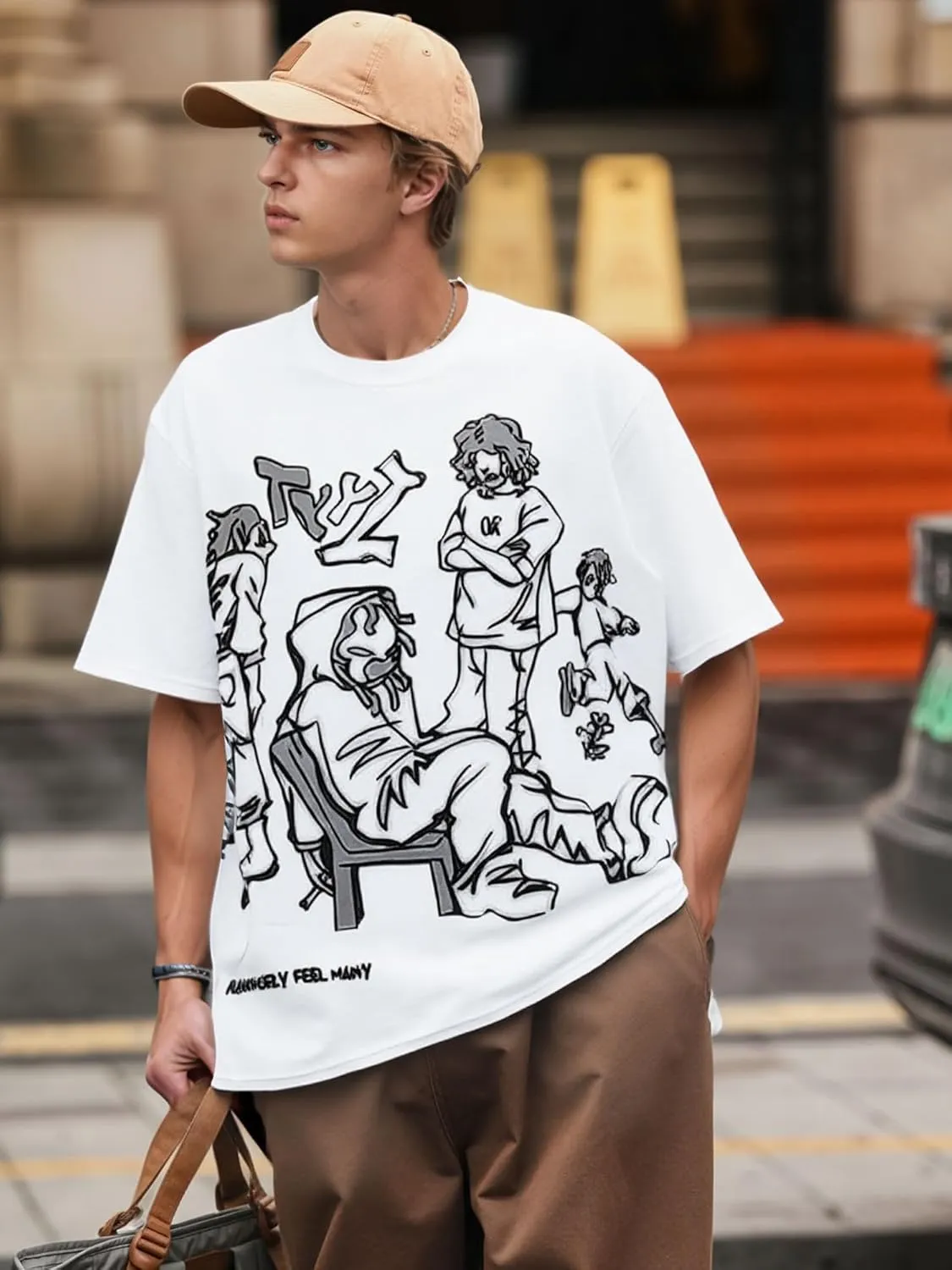 Bealin Mens Graphic Tees Oversized Creative Graffiti Short Sleeve Shirts Summer Casual Rapper Streetwear Y2k Tops Tshirt