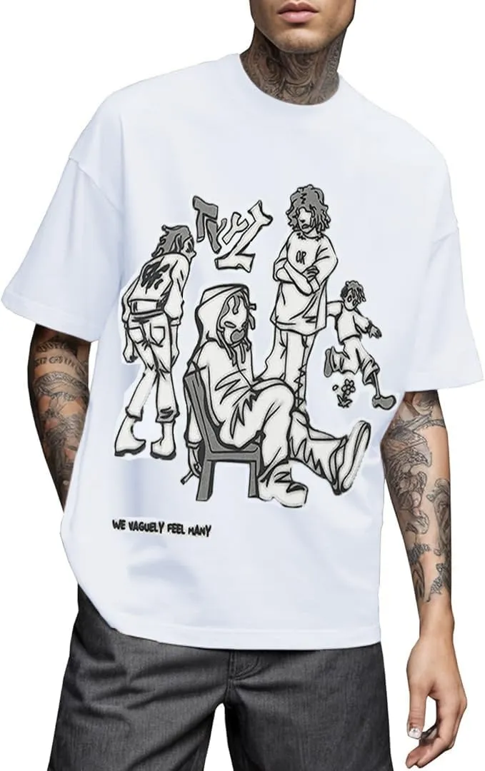 Bealin Mens Graphic Tees Oversized Creative Graffiti Short Sleeve Shirts Summer Casual Rapper Streetwear Y2k Tops Tshirt