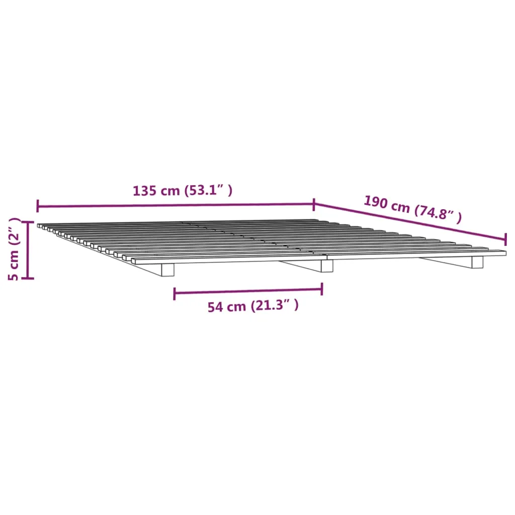 Bed Frame Black 135x190 cm 4FT6 Double Solid Wood Pine