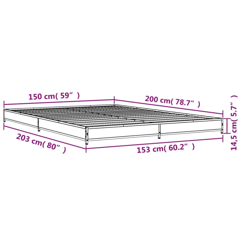 Bed Frame Grey Sonoma 150x200 cm King Size Engineered Wood and Metal