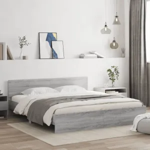 Bed Frame with Headboard Grey Sonoma 180x200 cm Super King Size