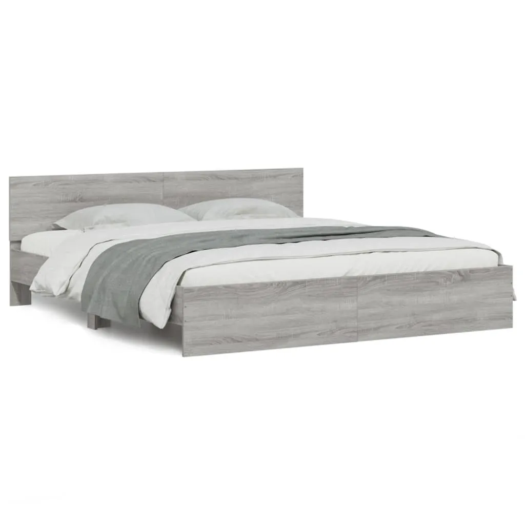 Bed Frame with Headboard Grey Sonoma 180x200 cm Super King Size