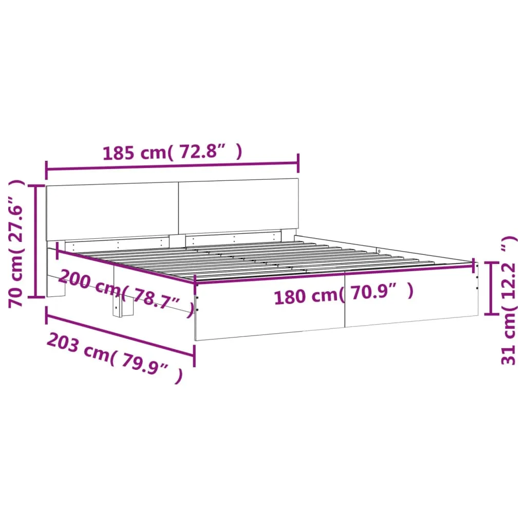 Bed Frame with Headboard Grey Sonoma 180x200 cm Super King Size