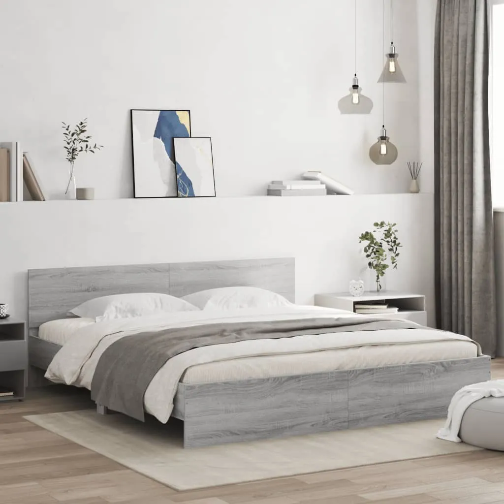Bed Frame with Headboard Grey Sonoma 180x200 cm Super King Size