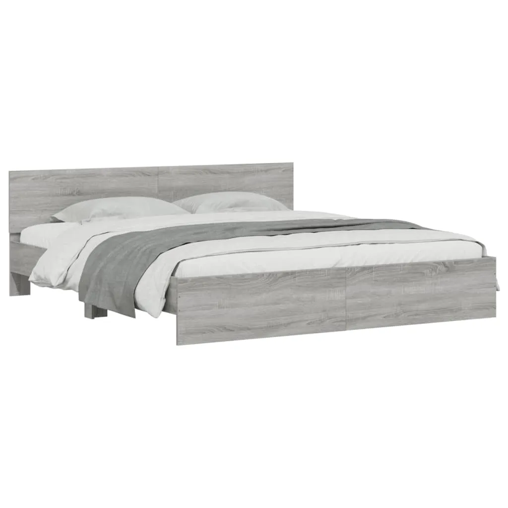 Bed Frame with Headboard Grey Sonoma 180x200 cm Super King Size