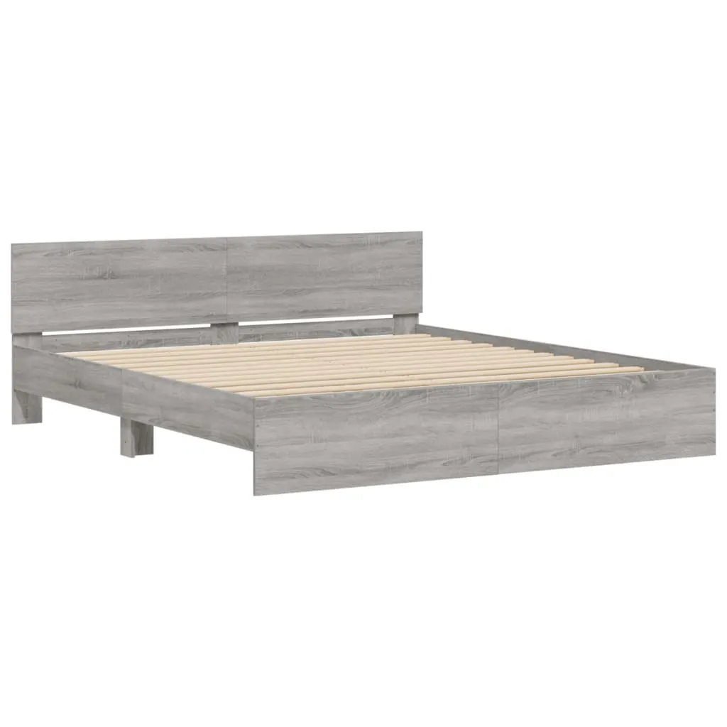 Bed Frame with Headboard Grey Sonoma 180x200 cm Super King Size
