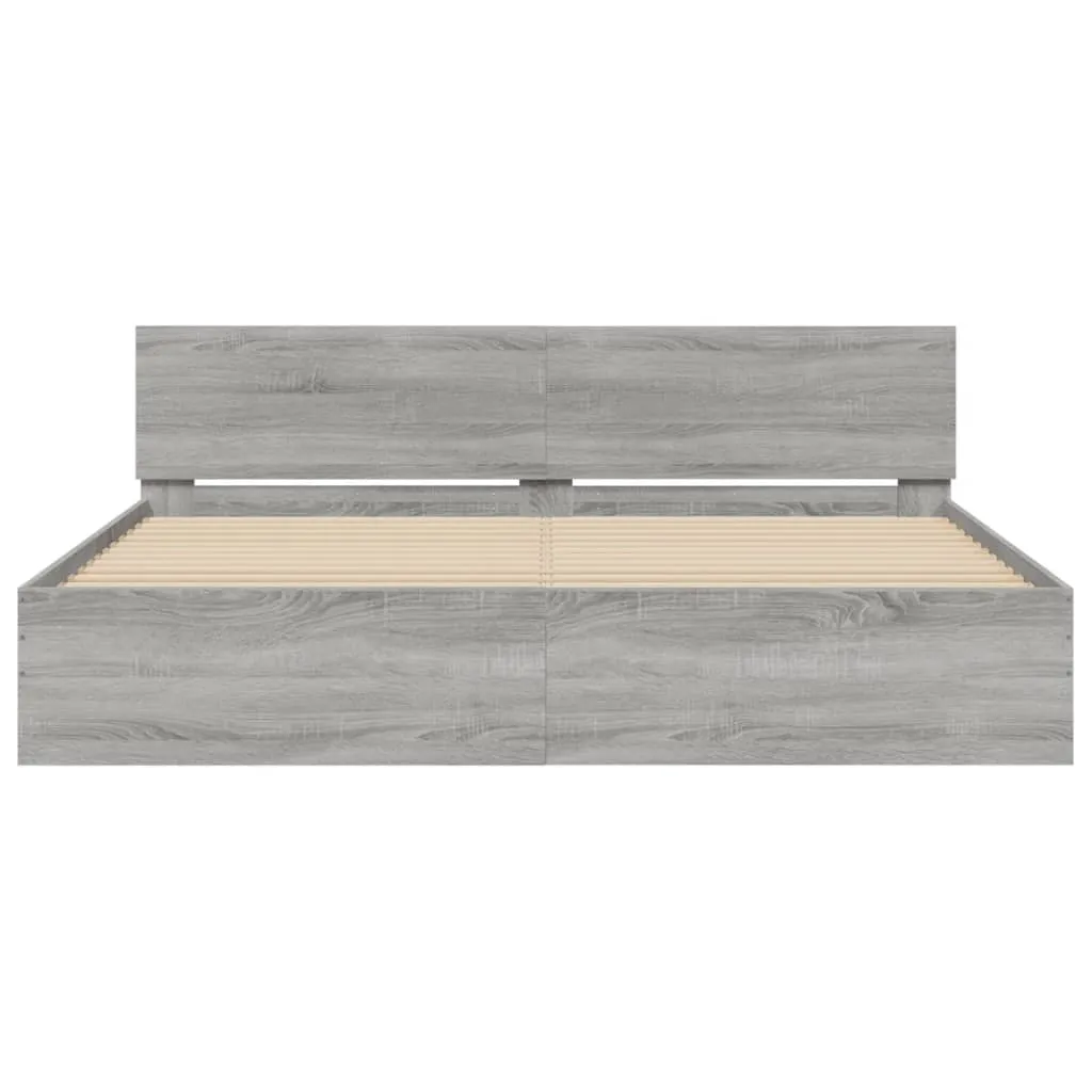 Bed Frame with Headboard Grey Sonoma 180x200 cm Super King Size