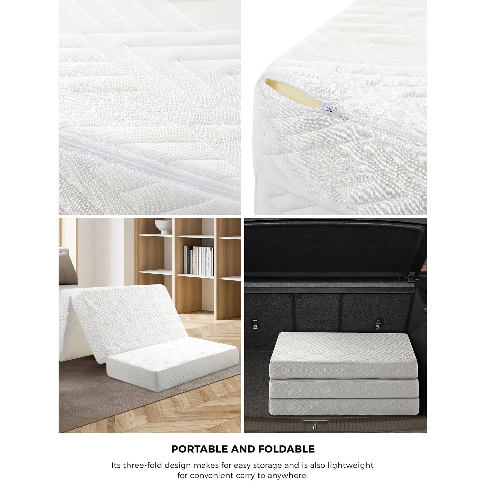Bedra Folding Mattress 3-Fold Foldable Foam Mattresses Baby Cot Bed Mat White