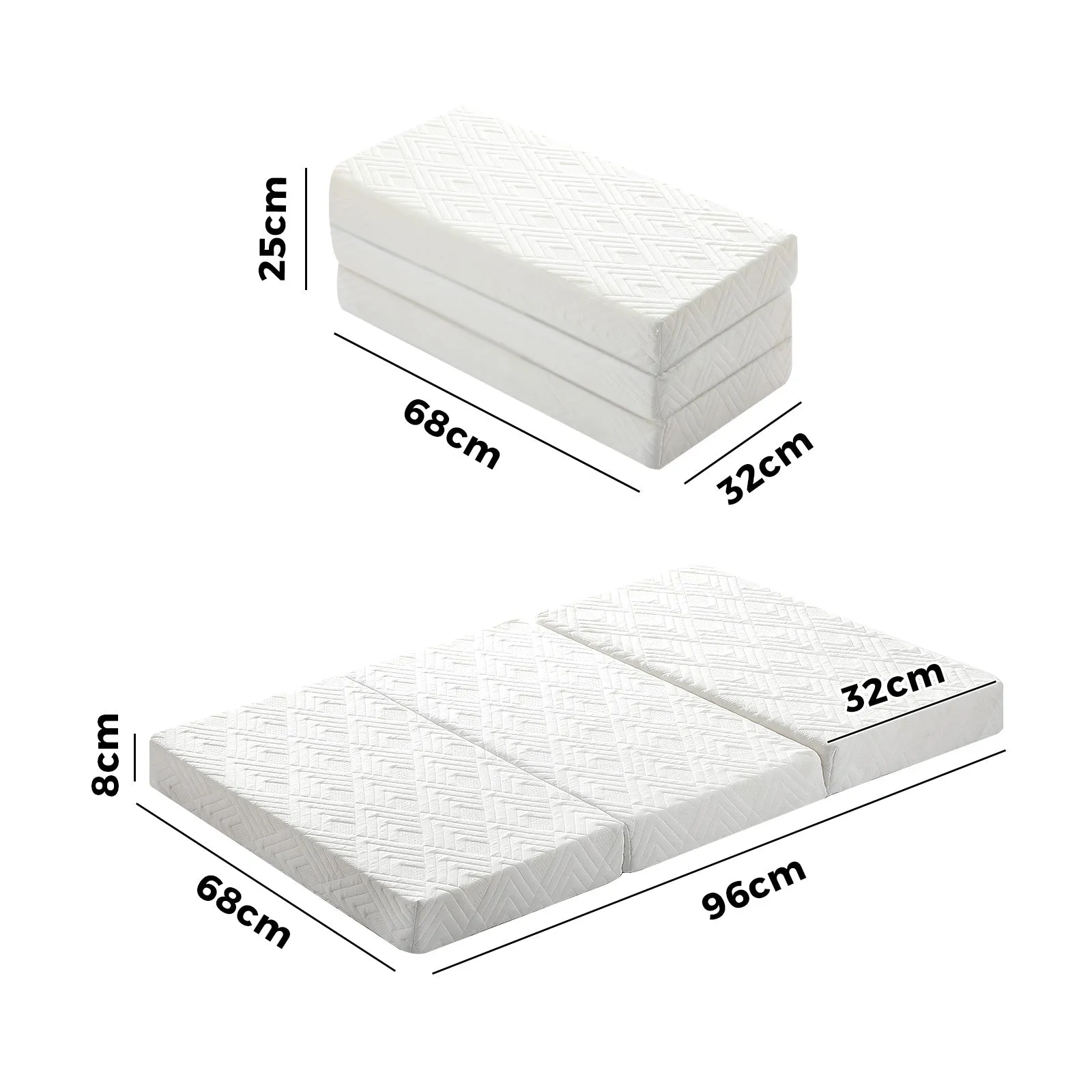 Bedra Folding Mattress 3-Fold Foldable Foam Mattresses Baby Cot Bed Mat White