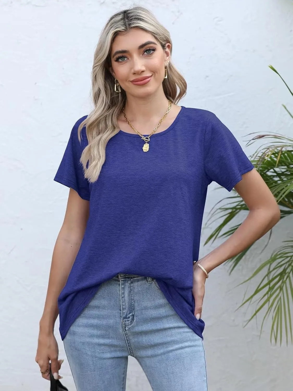BELAROI Plus Size Womens Tops Summer T Shirts Casual Short Sleeve V Neck Loose Fit Tunics