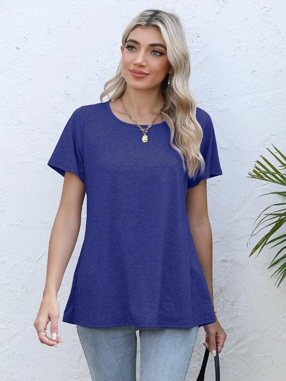 BELAROI Plus Size Womens Tops Summer T Shirts Casual Short Sleeve V Neck Loose Fit Tunics
