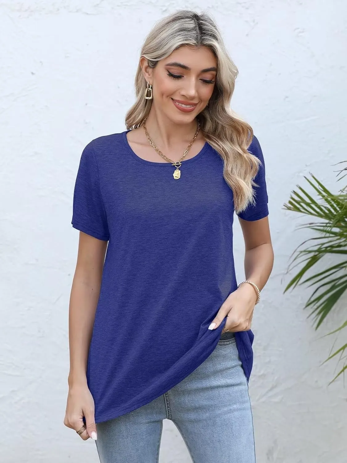 BELAROI Plus Size Womens Tops Summer T Shirts Casual Short Sleeve V Neck Loose Fit Tunics