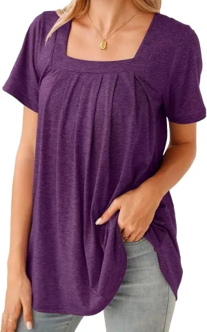 BELAROI Womens Plus Size T Shirts Summer Tops Casual Short Sleeve Square Neck Loose Fit Tunic Blouse