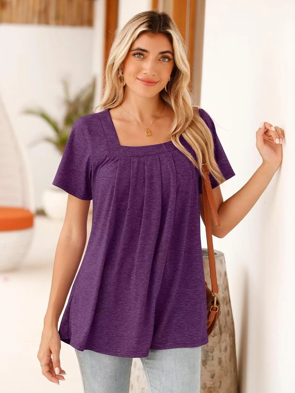 BELAROI Womens Plus Size T Shirts Summer Tops Casual Short Sleeve Square Neck Loose Fit Tunic Blouse