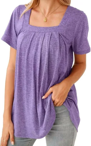 BELAROI Womens Plus Size T Shirts Summer Tops Casual Short Sleeve Square Neck Loose Fit Tunic Blouse