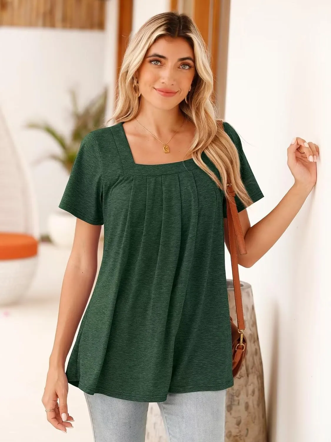 BELAROI Womens Plus Size T Shirts Summer Tops Casual Short Sleeve Square Neck Loose Fit Tunic Blouse