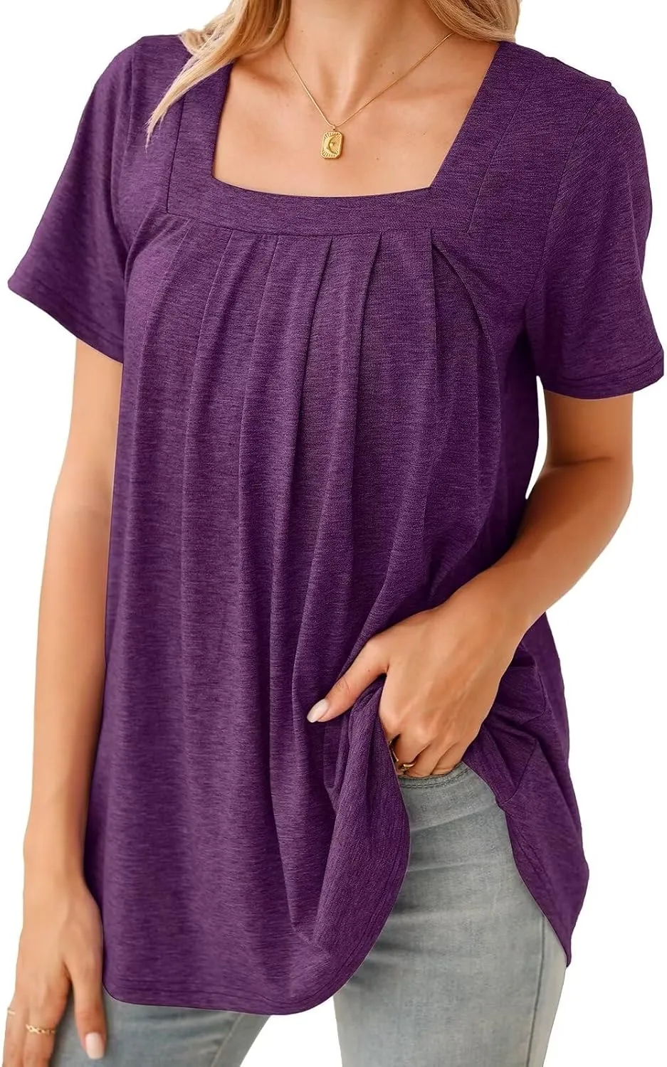 BELAROI Womens Plus Size T Shirts Summer Tops Casual Short Sleeve Square Neck Loose Fit Tunic Blouse