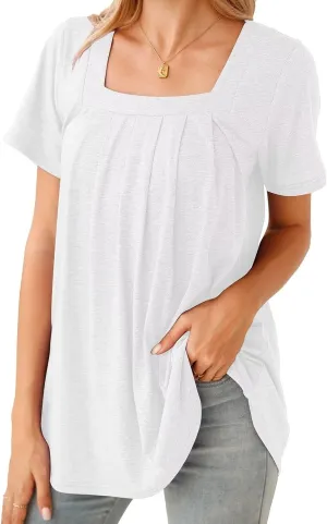 BELAROI Womens Plus Size T Shirts Summer Tops Casual Short Sleeve Square Neck Loose Fit Tunic Blouse
