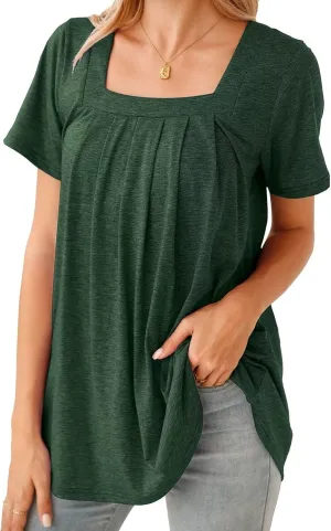 BELAROI Womens Plus Size T Shirts Summer Tops Casual Short Sleeve Square Neck Loose Fit Tunic Blouse