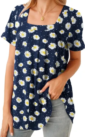 BELAROI Womens Plus Size T Shirts Summer Tops Casual Short Sleeve Square Neck Loose Fit Tunic Blouse