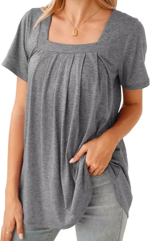 BELAROI Womens Plus Size T Shirts Summer Tops Casual Short Sleeve Square Neck Loose Fit Tunic Blouse