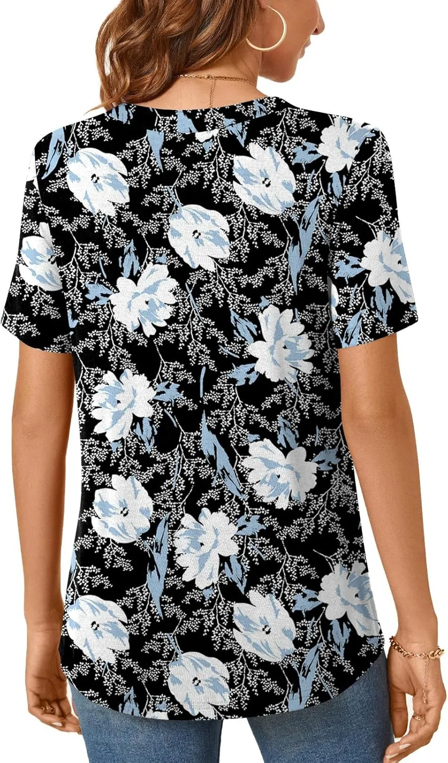 Bestbee Womens Short Sleeve Shirts 2025 Summer Tops Dressy Blouses Casual T-Shirts Notch V Neck Pleated Tunics