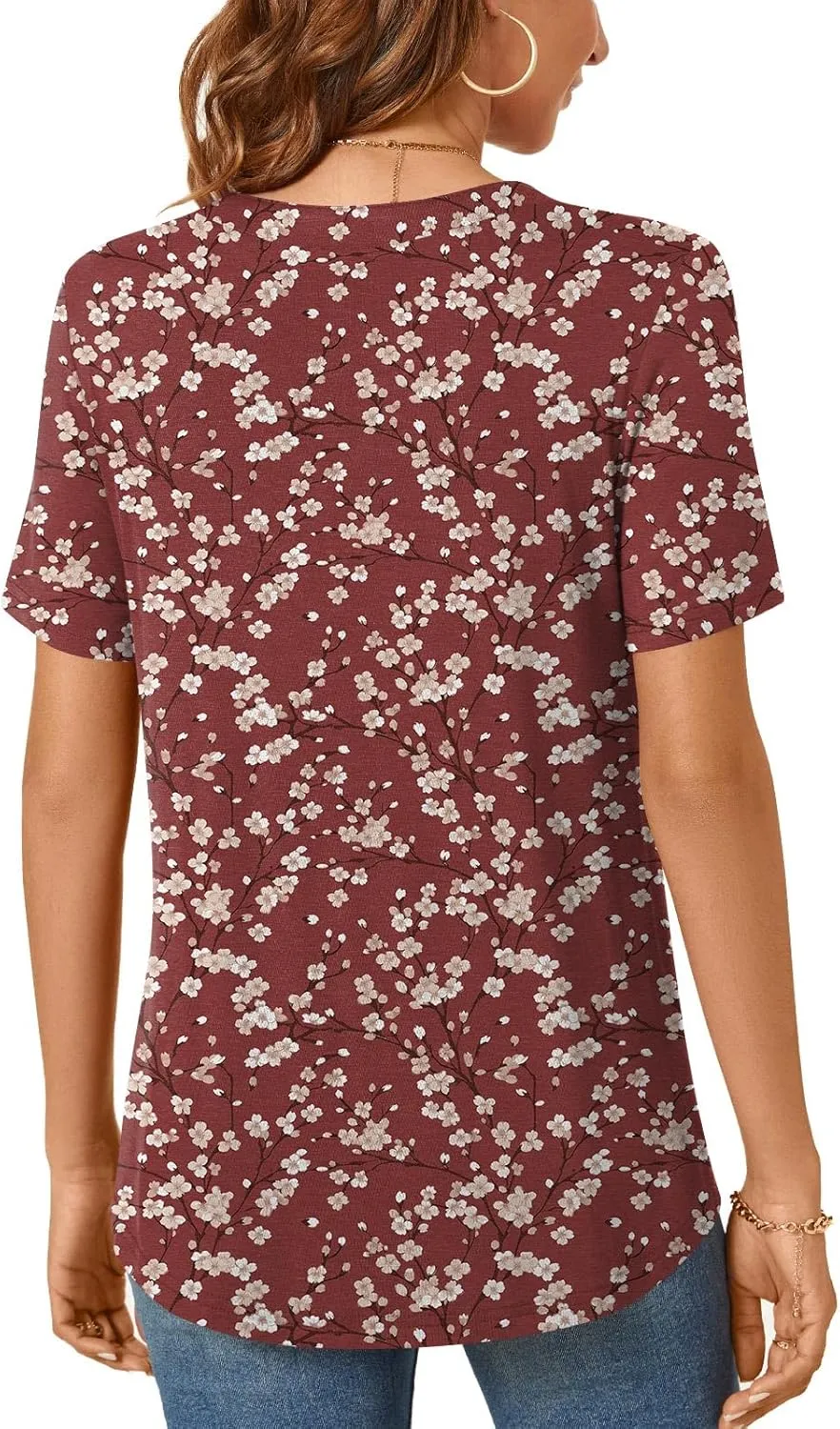 Bestbee Womens Short Sleeve Shirts 2025 Summer Tops Dressy Blouses Casual T-Shirts Notch V Neck Pleated Tunics