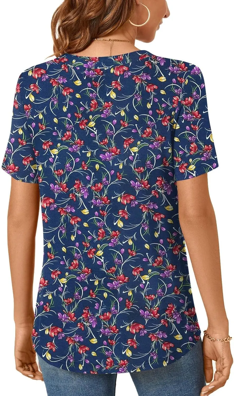Bestbee Womens Short Sleeve Shirts 2025 Summer Tops Dressy Blouses Casual T-Shirts Notch V Neck Pleated Tunics