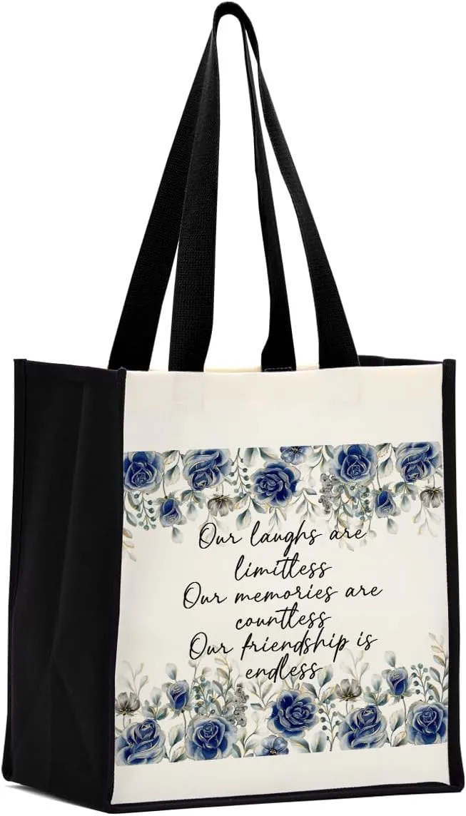 Bestie Friendship Gifts for Women, Best Friend Christmas Birthday Gifts, Canvas Tote Bag Reusable Grocery Bags