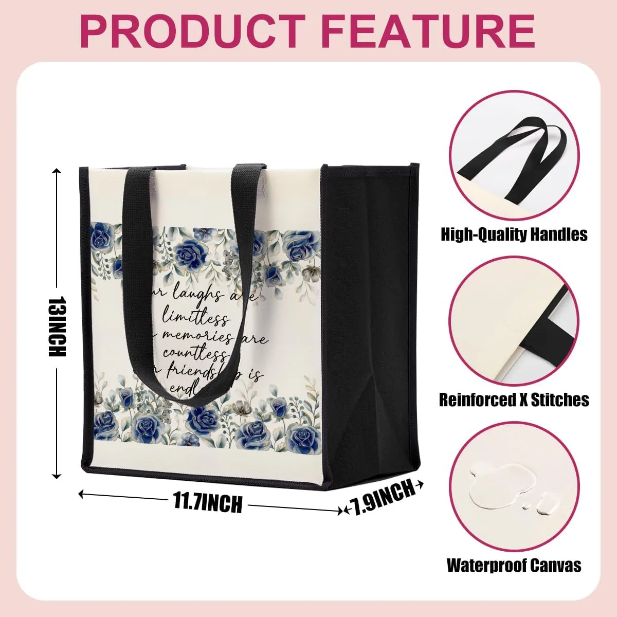 Bestie Friendship Gifts for Women, Best Friend Christmas Birthday Gifts, Canvas Tote Bag Reusable Grocery Bags
