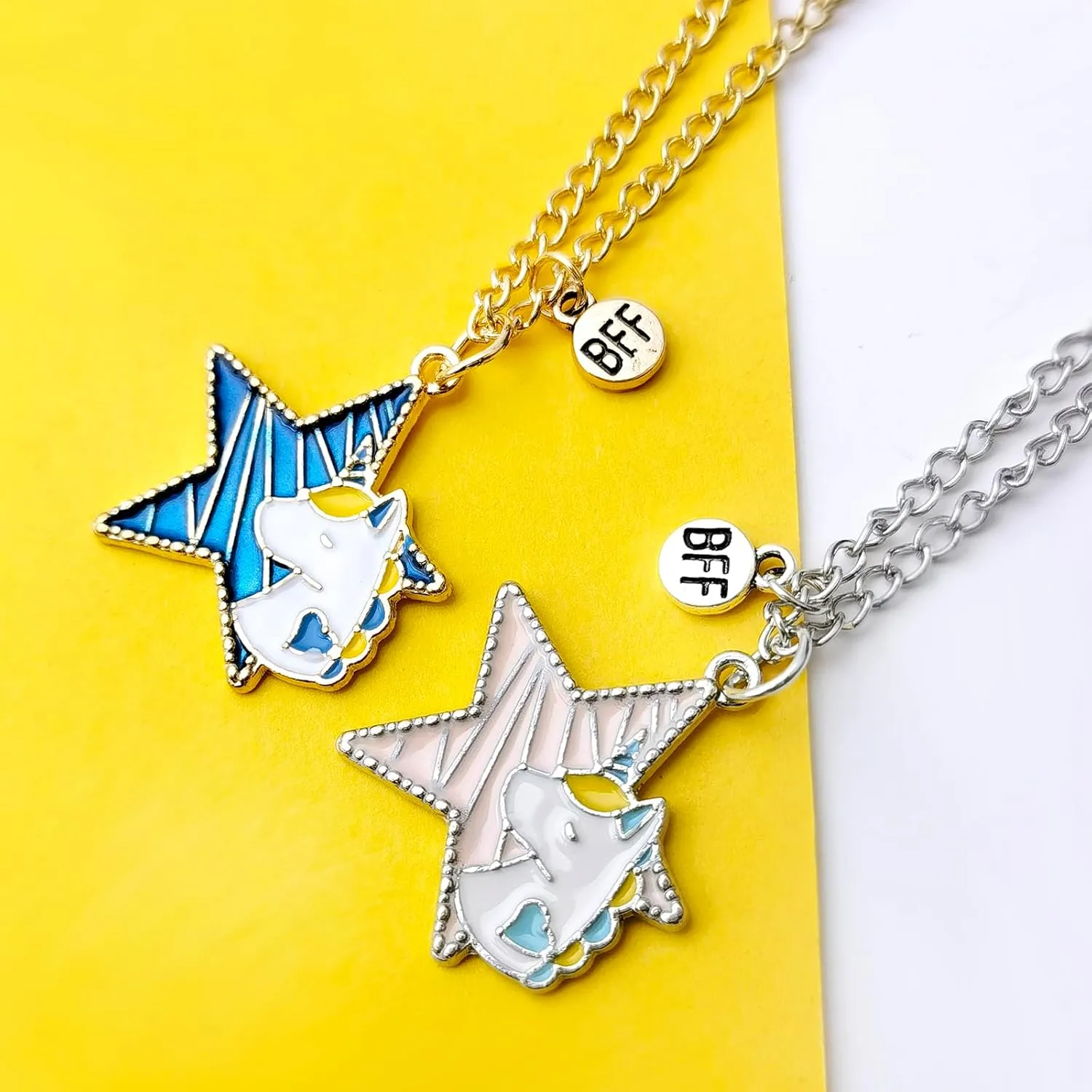 BFF Unicorn Necklace Set for Best Friends - 18K Gold & Silver Plated Matching Pendant Necklaces for 2 Women, 1.1 IN Charm Pendant Friendship Jewelry Gift (2PCs)