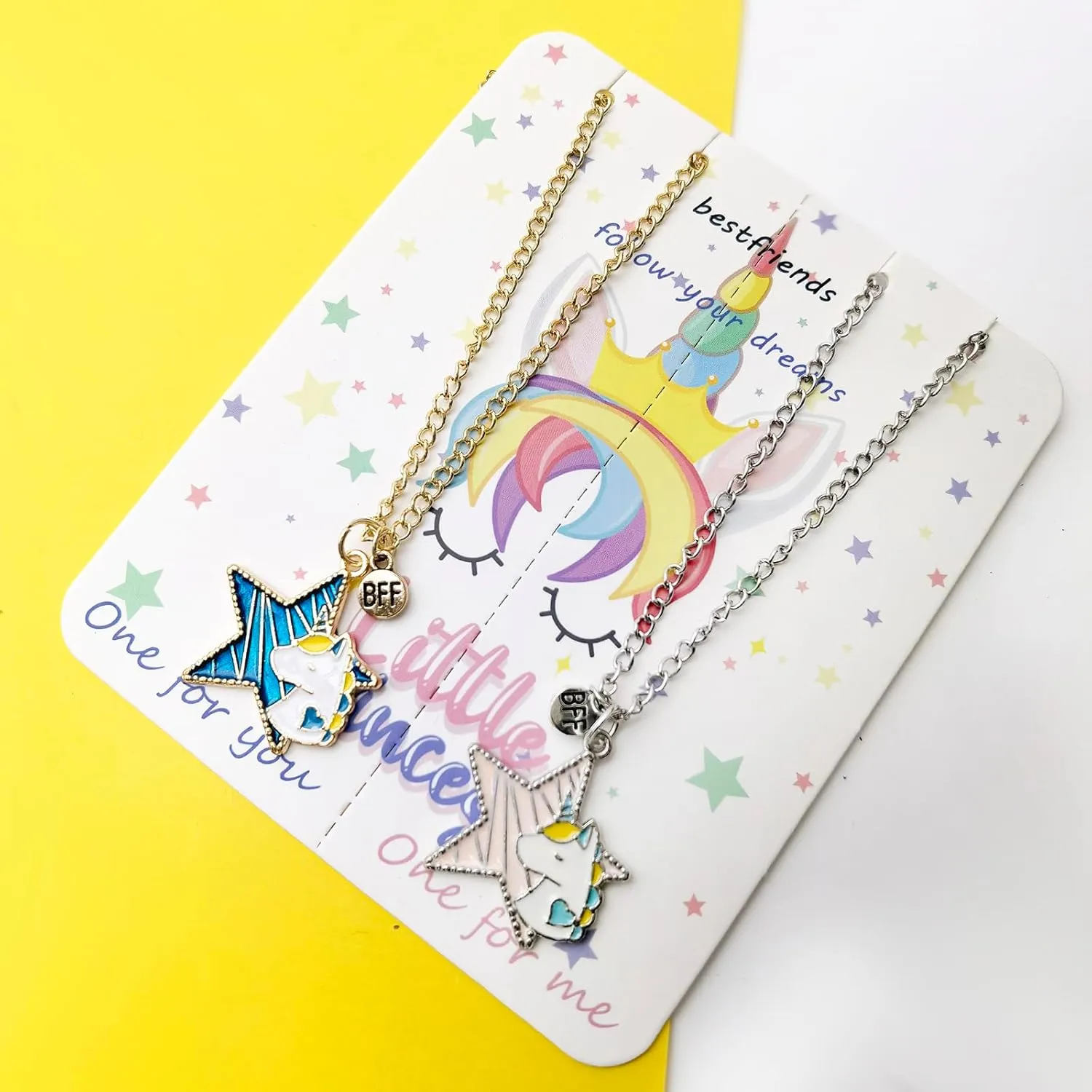 BFF Unicorn Necklace Set for Best Friends - 18K Gold & Silver Plated Matching Pendant Necklaces for 2 Women, 1.1 IN Charm Pendant Friendship Jewelry Gift (2PCs)