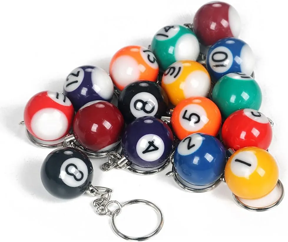 Billiard Ball Keychain 1 inch Diameter Pool Ball Keyring Charm Gift for Girls Boys Billiards Lover