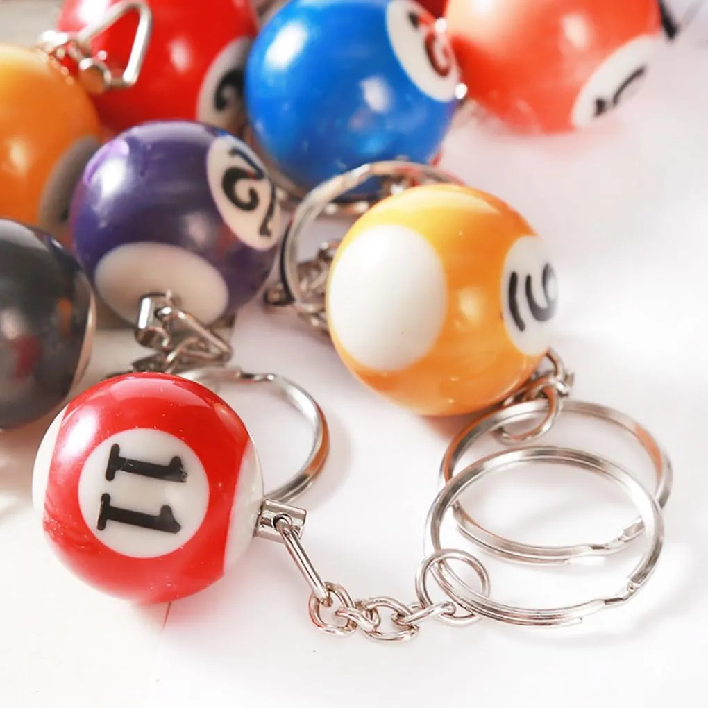 Billiard Ball Keychain 1 inch Diameter Pool Ball Keyring Charm Gift for Girls Boys Billiards Lover