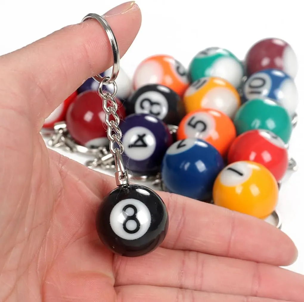 Billiard Ball Keychain 1 inch Diameter Pool Ball Keyring Charm Gift for Girls Boys Billiards Lover