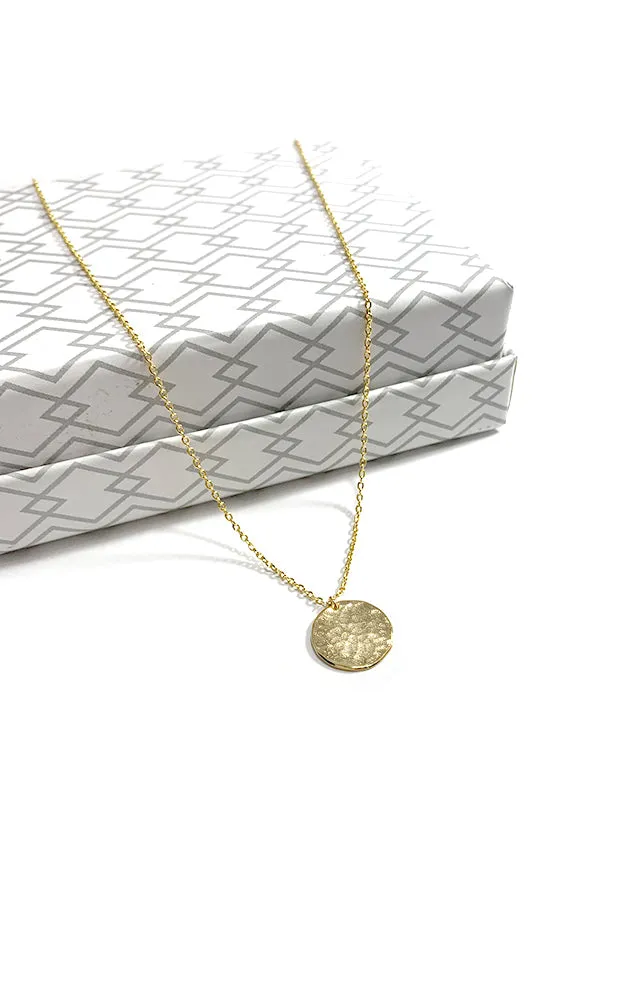 BJNA027GD Gold "Ripple" Disk Pendant Necklace