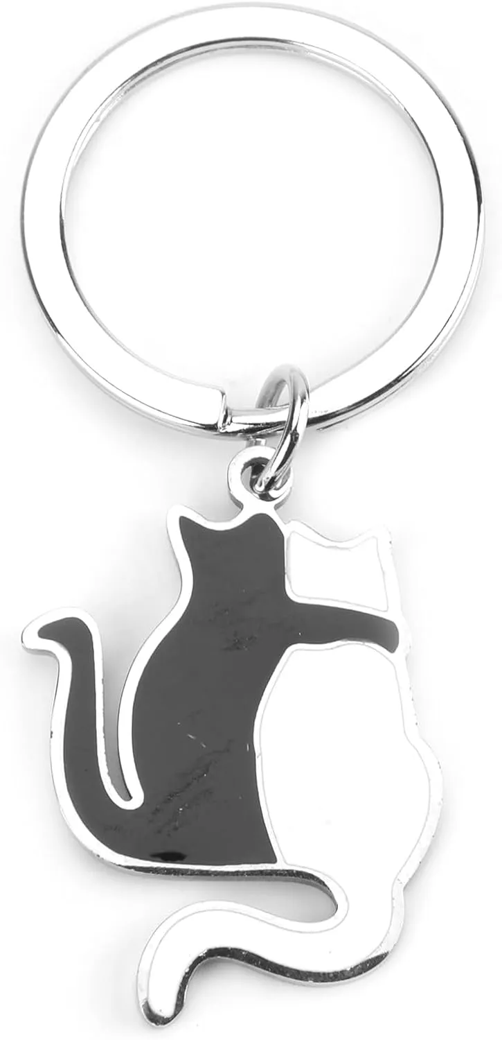 Black and White Cat Couples Keychain Set,Cute Cat Charm Keychains as Gifts for Girlfriend, Boyfriend, Husband, Wife,Ideal for Christmas, Birthdays, Anniversaries,Funny Basket Stuffer