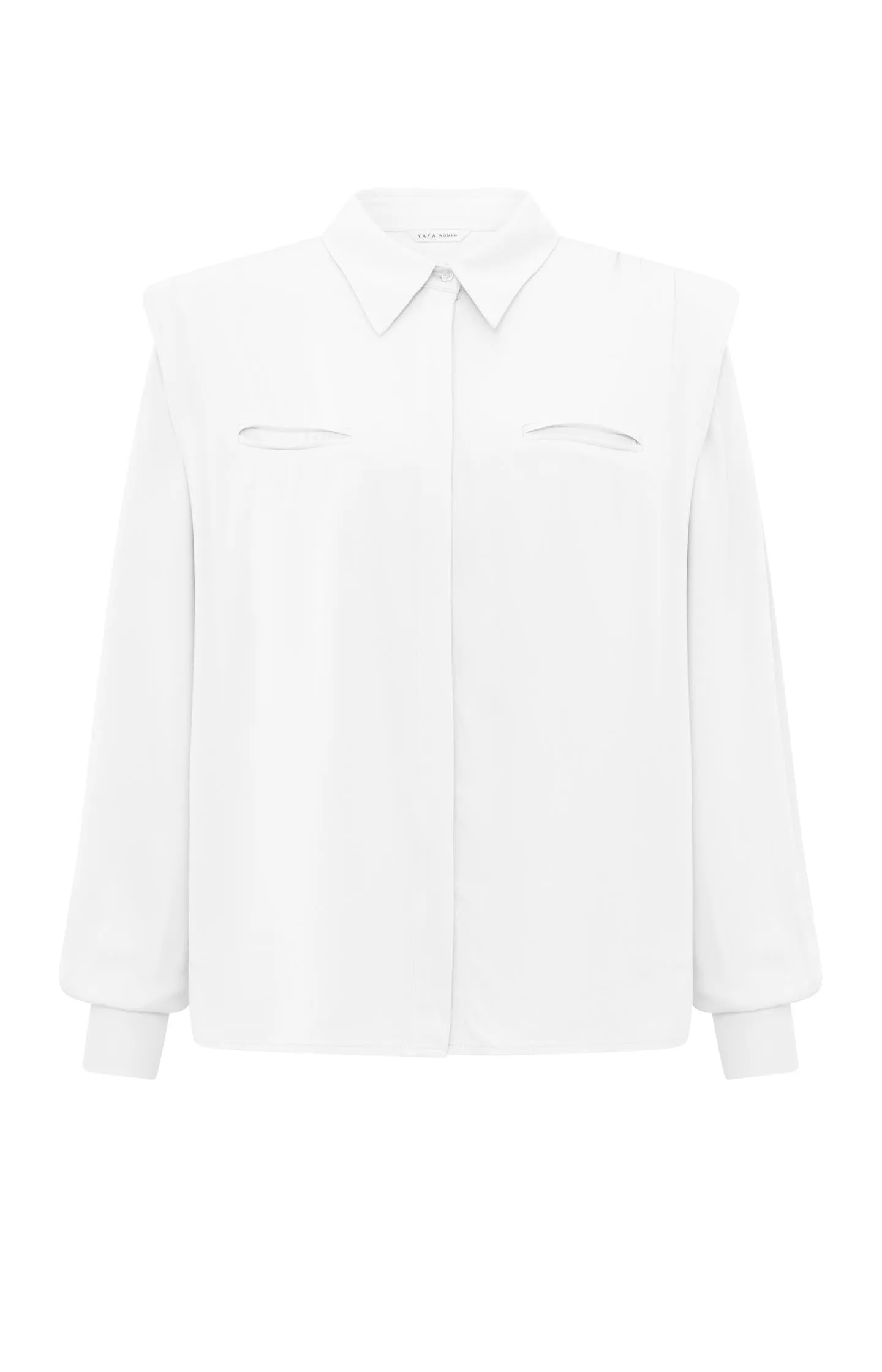 Blouse with long sleeves, buttons and shoulder pads