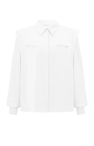 Blouse with long sleeves, buttons and shoulder pads