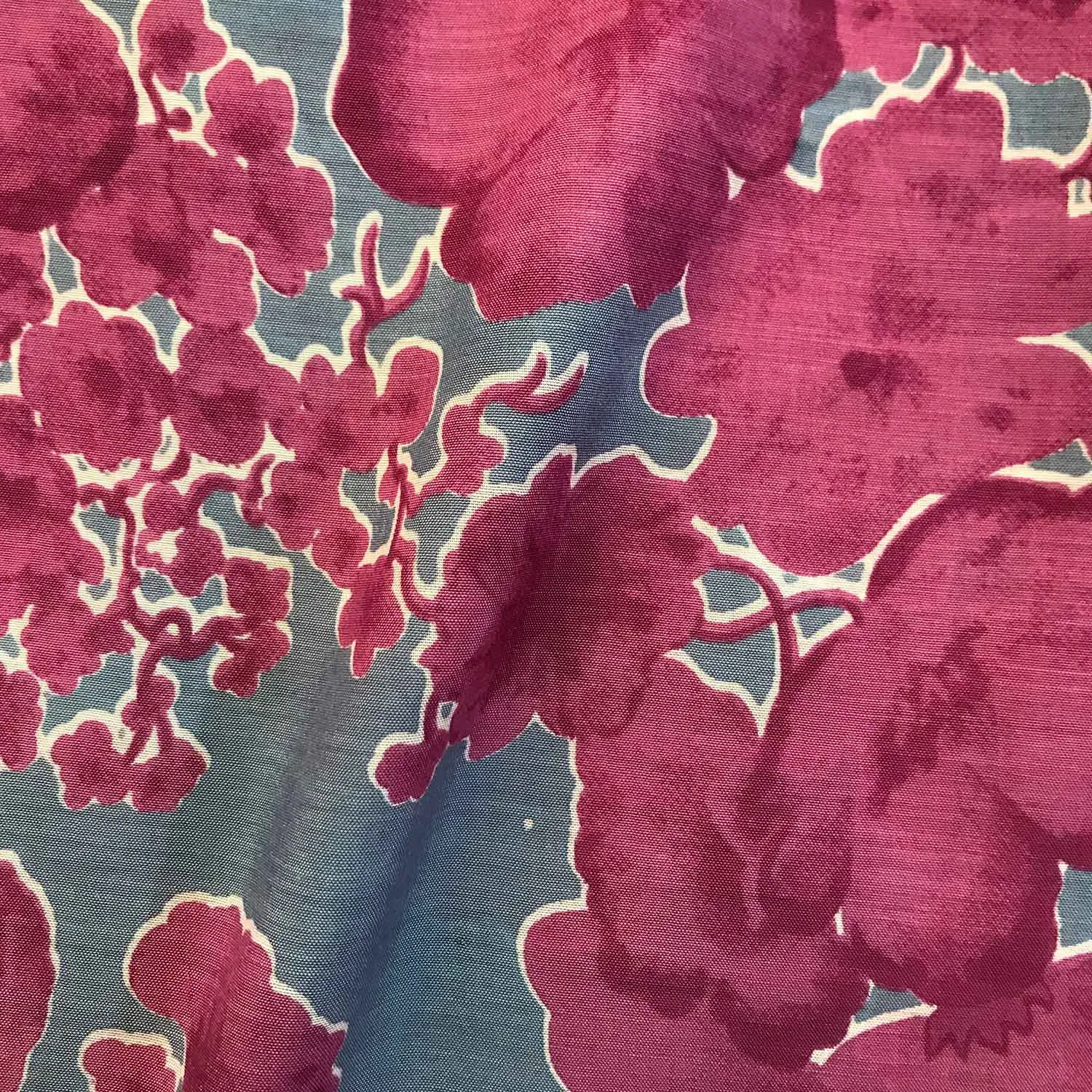 Blue & Pink Floral Muslin Silk Fabric (Wholesale)