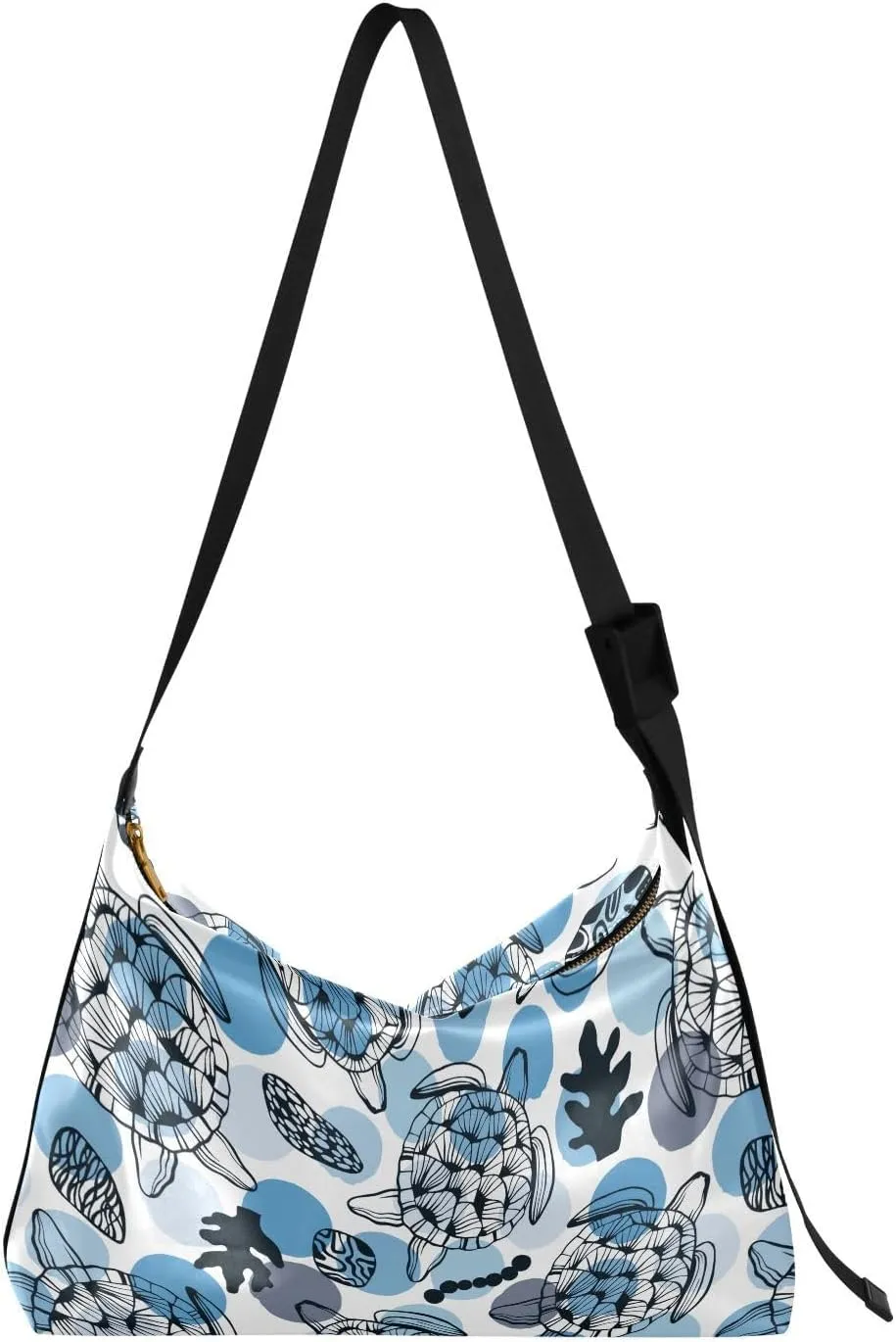Blue Sea Turtles Hobo Crossbody Bags for Women Leather Large Shoulder Bag Cross Body Trendy Womens Tote Bags Handbag for Travel Shopping