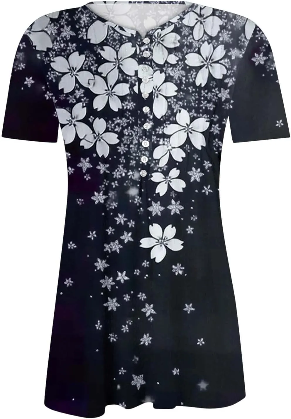Boho Tops for Women Summer Causal Empire Waist Short Sleeve Shirts Button Down Floral Print Loose Blouse Tees