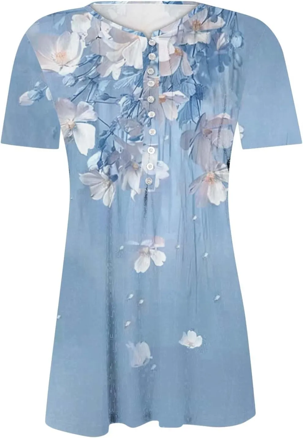 Boho Tops for Women Summer Causal Empire Waist Short Sleeve Shirts Button Down Floral Print Loose Blouse Tees