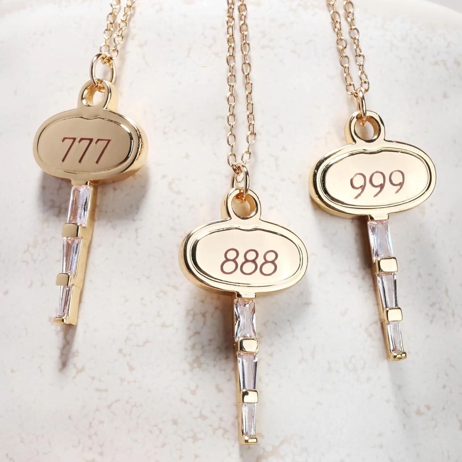 BONALUNA Angel Number Dainty Gold Necklace - 2 Layered & Separate Chains with Key Crystal Embellished Penant for Women, Perfect Jewelry for Gifts